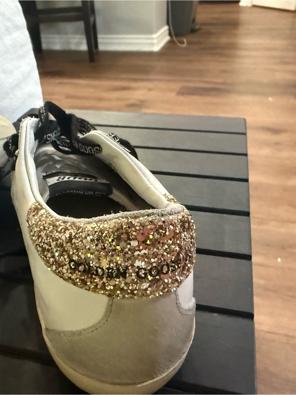 Golden Goose Super-Star Sneakers in White with Gold Glitter Heel - Picture 6 of 6